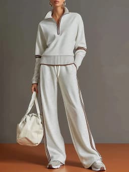 Casual Striped Hoodie Sports Outfits Women New Color Blocking Wide Leg Pants Two Piece Sets Autumn Winter Loose Pants Suit