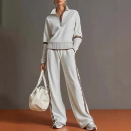 Casual Striped Hoodie Sports Outfits Women New Color Blocking Wide Leg Pants Two Piece Sets Autumn Winter Loose Pants Suit