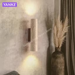 Yellow Travertine Wall Lamp Vintage Design Wood Stone Sconce Light LED Lighting Fixture Bedroom Living Room Bedside Home Decor