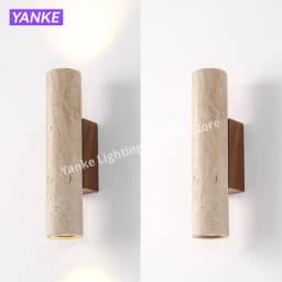 Yellow Travertine Wall Lamp Vintage Design Wood Stone Sconce Light LED Lighting Fixture Bedroom Living Room Bedside Home Decor