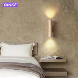 Yellow Travertine Wall Lamp Vintage Design Wood Stone Sconce Light LED Lighting Fixture Bedroom Living Room Bedside Home Decor