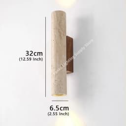 Yellow Travertine Wall Lamp Vintage Design Wood Stone Sconce Light LED Lighting Fixture Bedroom Living Room Bedside Home Decor