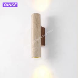 Yellow Travertine Wall Lamp Vintage Design Wood Stone Sconce Light LED Lighting Fixture Bedroom Living Room Bedside Home Decor
