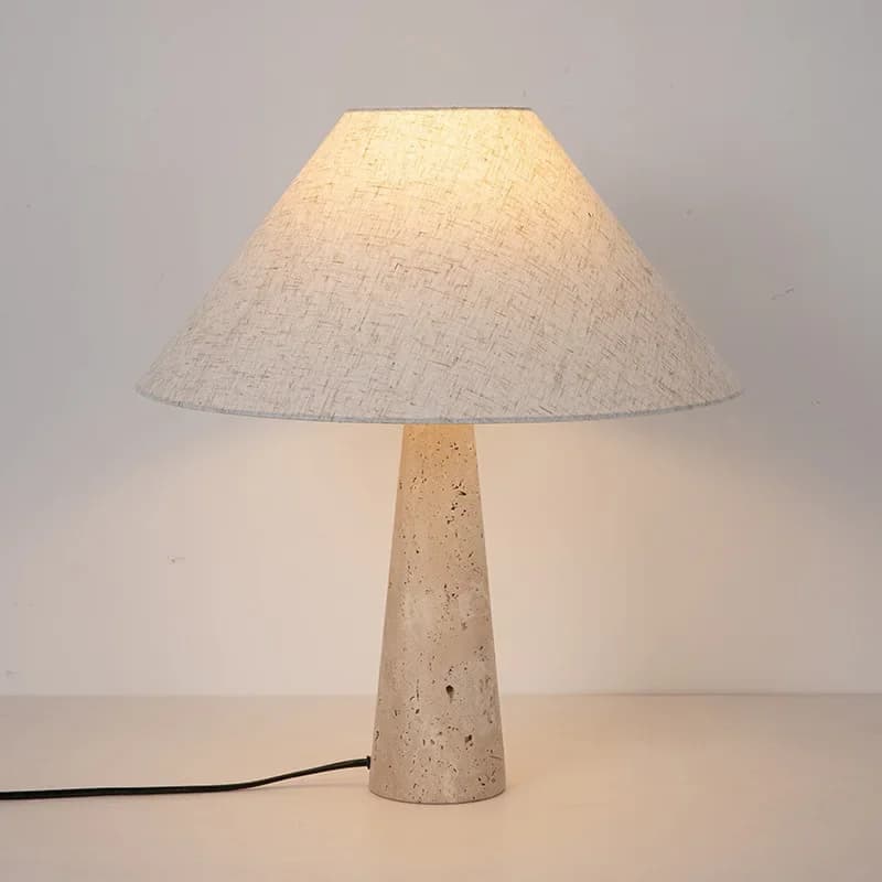 Yellow Travertine Fabric Art Table Lamp Japanese Marble Table Lamp For Living Room Bedroom Bedside Wabi Sabi Stone Desk Lighting