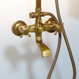 KEMAIDI Antique Brass Shower Fixture 8 Inch Rainfall Shower Head with Handheld Spray Dual Knobs Mixer Bathroom Triple Function