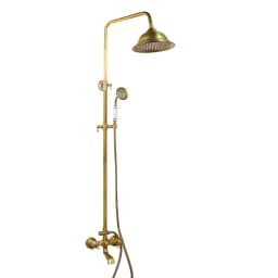 KEMAIDI Antique Brass Shower Fixture 8 Inch Rainfall Shower Head with Handheld Spray Dual Knobs Mixer Bathroom Triple Function