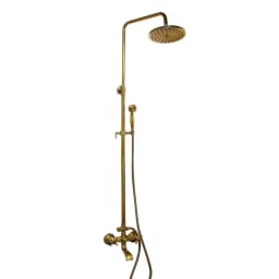KEMAIDI Antique Brass Shower Fixture 8 Inch Rainfall Shower Head with Handheld Spray Dual Knobs Mixer Bathroom Triple Function