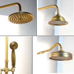 KEMAIDI Antique Brass Shower Fixture 8 Inch Rainfall Shower Head with Handheld Spray Dual Knobs Mixer Bathroom Triple Function