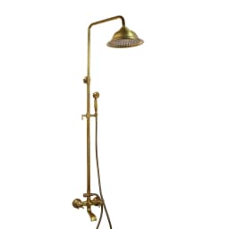 KEMAIDI Antique Brass Shower Fixture 8 Inch Rainfall Shower Head with Handheld Spray Dual Knobs Mixer Bathroom Triple Function