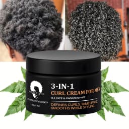Men's 3-in-1 Curl Cream with Collagen & Coconut Oil - Defines Curls, Tames Frizz, Smooths Styling, Sulfate & Paraben Free 60g