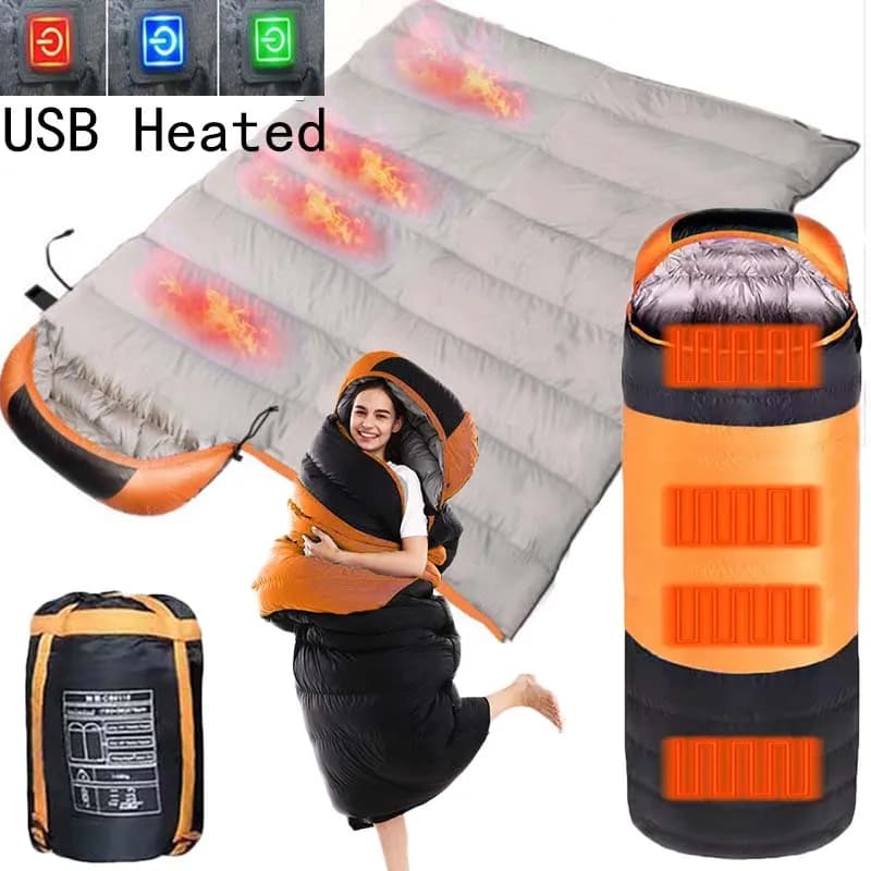 Heated Down Cotton Sleeping Bags USB Power Supply Backpacking Lightweight Waterproof Gear Equipment for Outdoor Travel Hiking