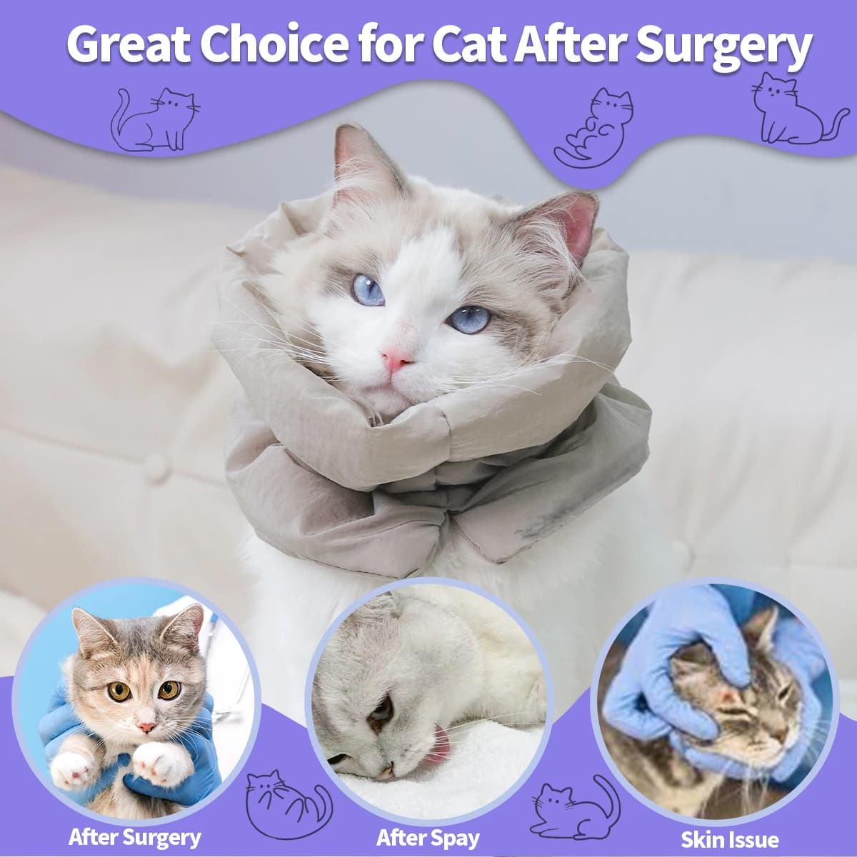 A colorful and fashionable pet warm collar and waterproof scarf for cats to prevent licking and biting after sterilization surge