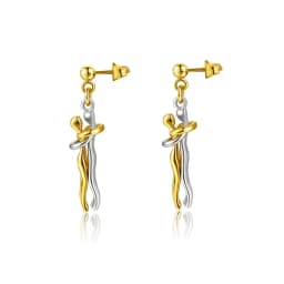 Seulement New 14K Gold Plated Embrace Pendant Couple Parent-child  Necklace for Women Two-tone Hug Earrings Jewelry Gift