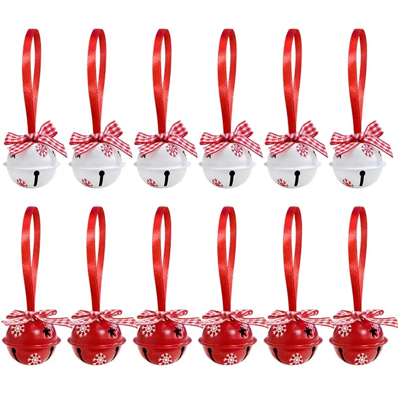 12Pcs Snowflake Christmas Jingle Bells Metal Decorative Pendant Xmas Tree Hanging Ornament 2025 New Year Home Party Decorations