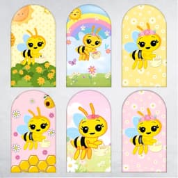 Mocsicka Cute Bee Birthday Party Arch Cover Backdrop Cartoon Honeybee Floral Honeycomb Rainbow Background Baby Show Photo Studio
