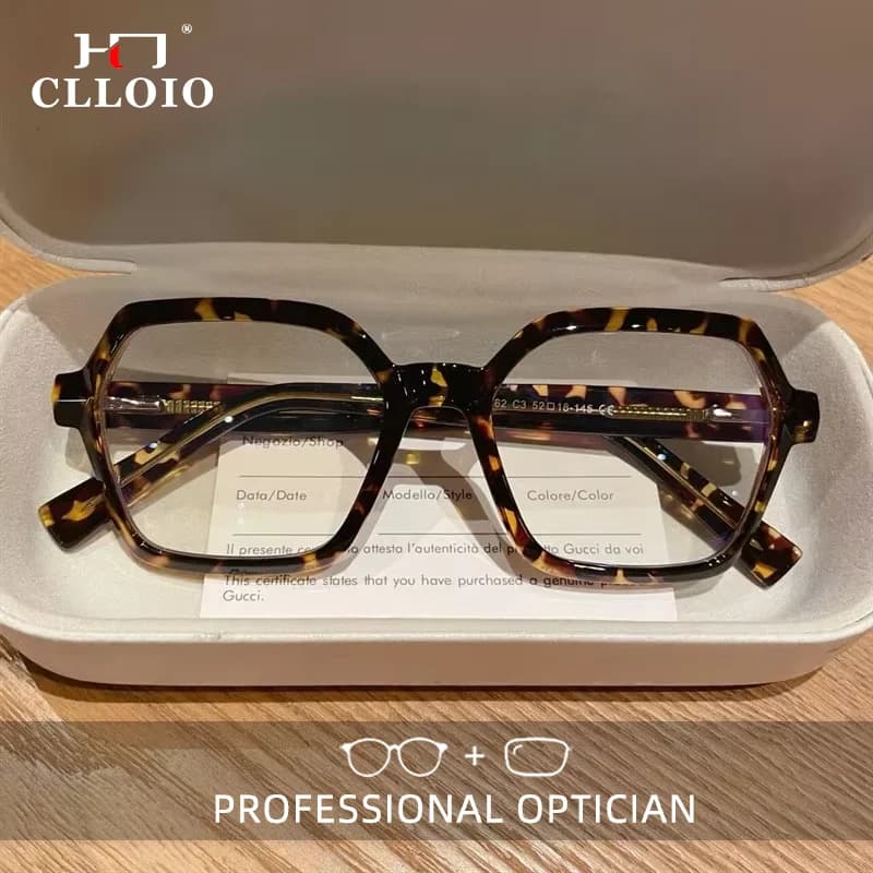 CLLOIO Ladies Trend Street Style Glasses Polygonal Gradual Change Frames Blue Light Filter Reading Glasses Customizable Myopia