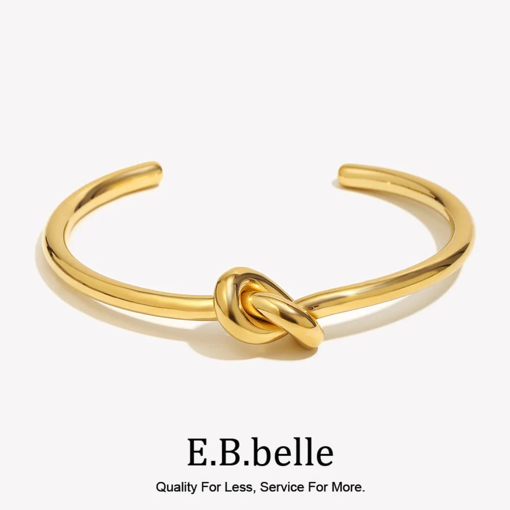 E.B.belle Minimalist 18K Gold Plated Knot Cuff Bangle Bracelets For Women Stainless Steel Waterproof Jewelry For Female