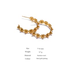 Yhpup Stainless Steel Round Flower Hoop Earrings Fashion Golden Metal Trendy Brand Texture Jewelry Party Gift Waterproof Women