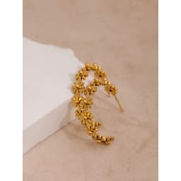 Yhpup Stainless Steel Round Flower Hoop Earrings Fashion Golden Metal Trendy Brand Texture Jewelry Party Gift Waterproof Women