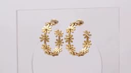 Yhpup Stainless Steel Round Flower Hoop Earrings Fashion Golden Metal Trendy Brand Texture Jewelry Party Gift Waterproof Women