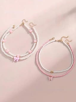 4pcs/Set Girls' Butterfly Heart Flower Pearl & Beaded Handmade Necklace Set Children Teen Friendship Best Gift For Friends