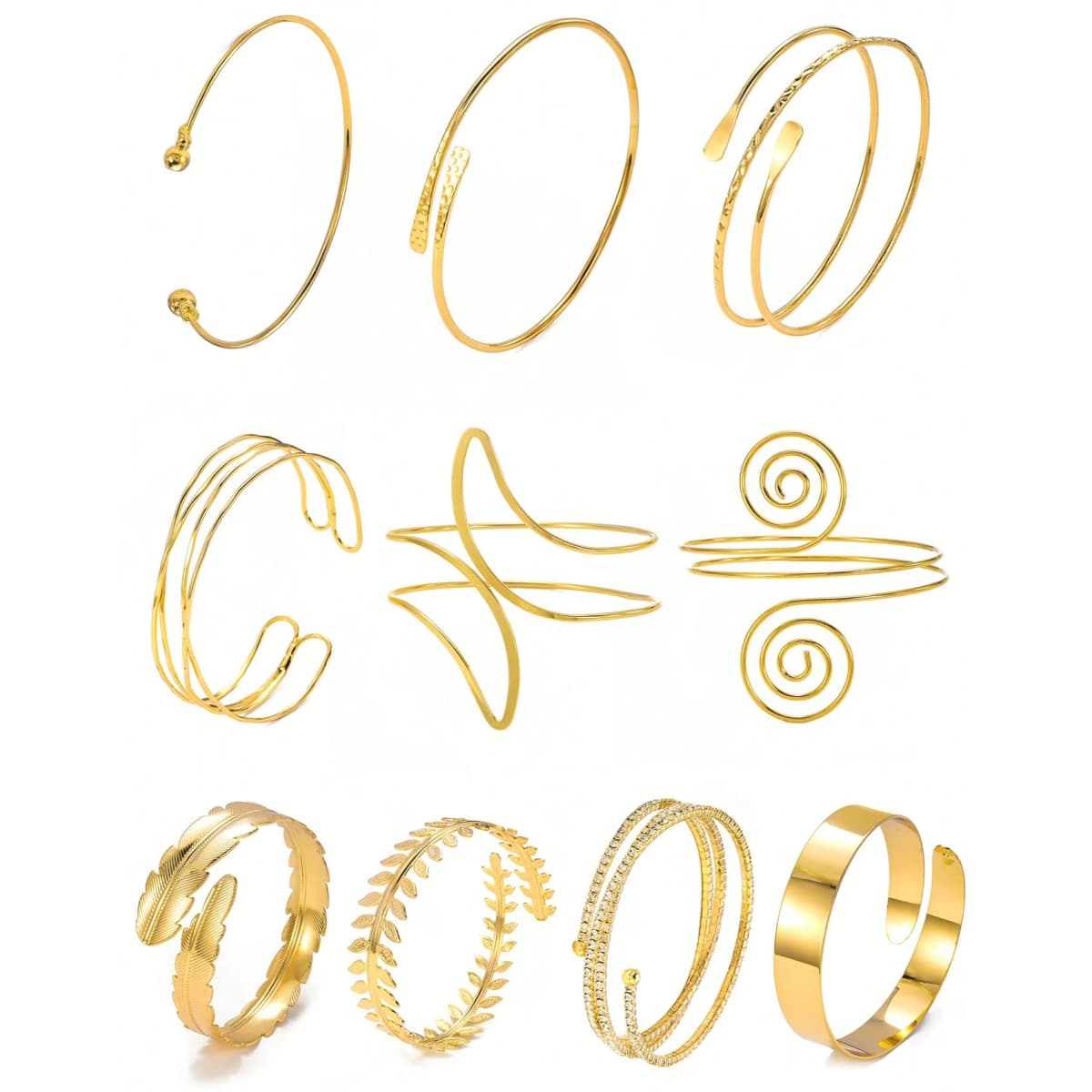 FTCY Boho Arm Bracelet for Women Vintage Geometric Gold Color Leaf Women's Arm Bangles Adjustable Jewelry