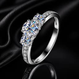 Celestinova Round Moissanite Three Stone Ring GRA Certified 14K Gold Plated Engagement Wedding Bridal Jewelry For Women