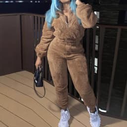 Women Two Pieces Pant Sets Fuzzy Solid Matching Set Long Sleeves Coat Elastic Waist Straight Pants Slim Fit Casual 2026 Autumn