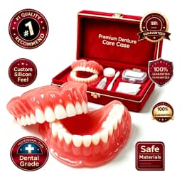 Premium Full‑Mouth Silicone Comfort Dentures for Adults, Soft Reline False Teeth Set with Storage Box Toothbrush Removal Hook