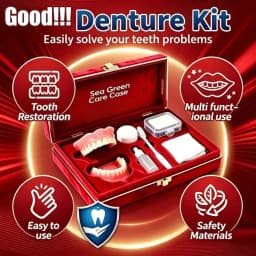 Premium Full‑Mouth Silicone Comfort Dentures for Adults, Soft Reline False Teeth Set with Storage Box Toothbrush Removal Hook