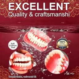 Premium Full‑Mouth Silicone Comfort Dentures for Adults, Soft Reline False Teeth Set with Storage Box Toothbrush Removal Hook