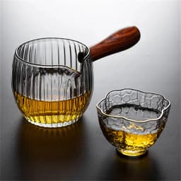Japanese Side Wooden Handle High Borosilicate Stripe Glass Tea Dispenser Fair Cup Chahai Kung Fu Tea Ceremony Tea Set