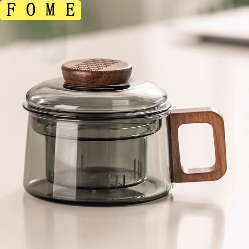 200/400ml Glass Tea Cup With Infuser Steeper And Lid For Loose Leaf Tea Wood Handle Blooming Tea Diffusers Filter Mug Teaware