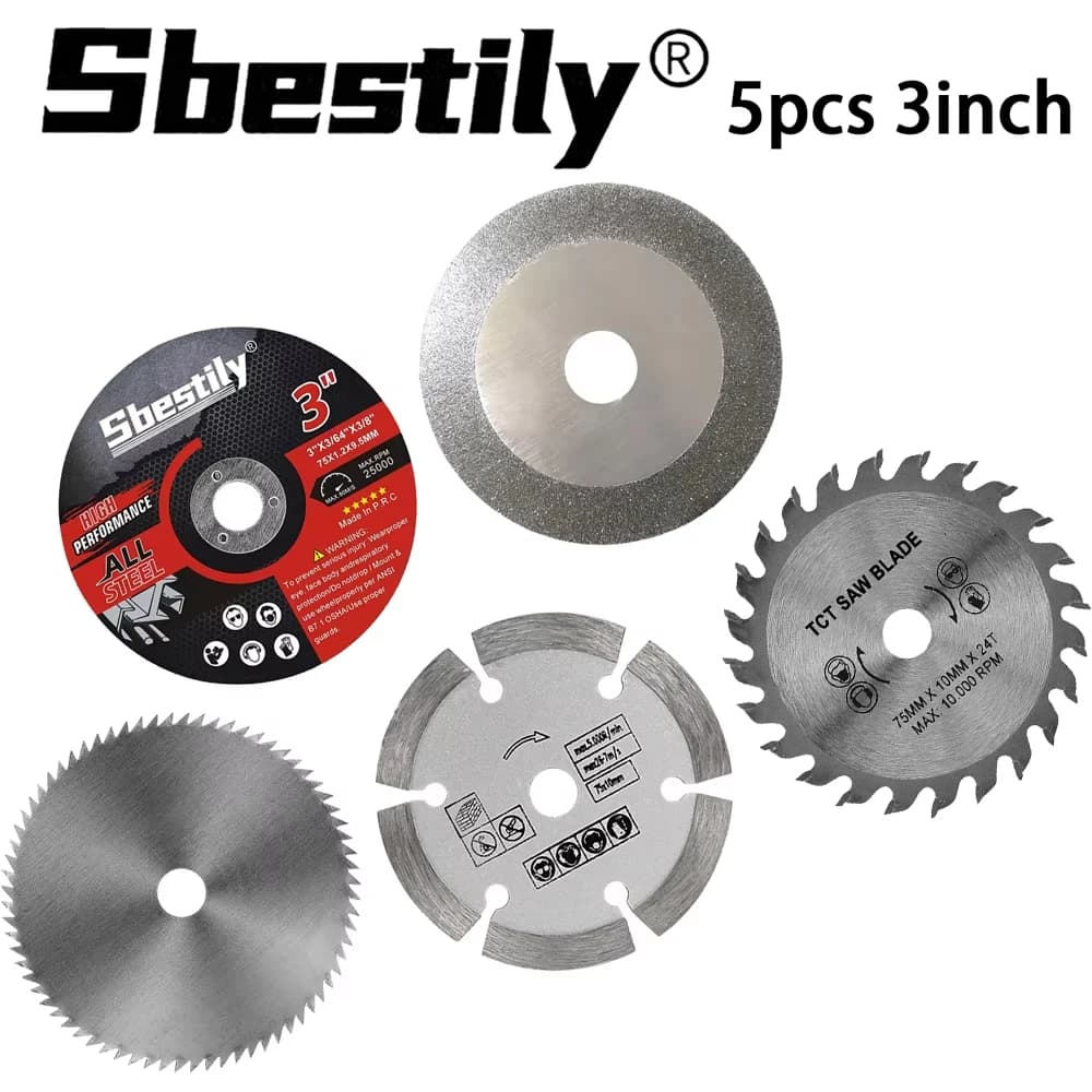 5pcs 3" Metal Cutting Disc Carbide Circular Saw Blade Wood Cutting Dics Stone Cutting Disc Glass Cutting Disc For Angle Grinder