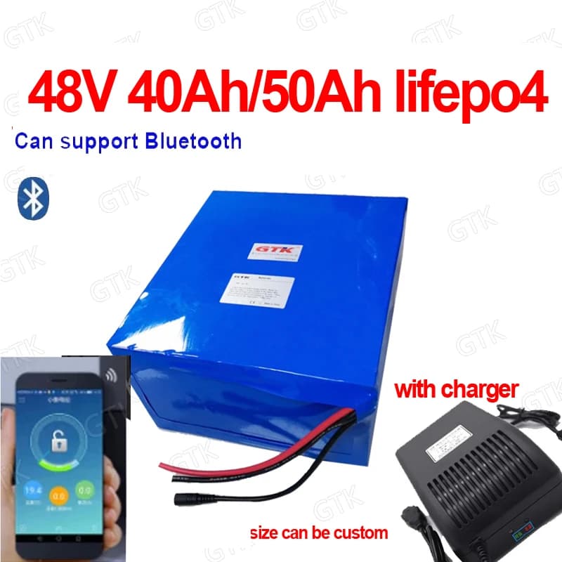 Gtk 16S 48V 40AH 50Ah Lifepo4 lithium battery pack with 50A 80A Bluetooth BMS APP for 2000W scooter bike tricycle boat go cart