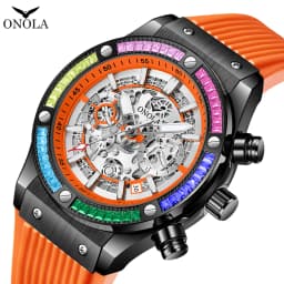 ONOLA Timing Watch Men's Round Bezel Skeleton Dial Waterproof Sports Quartz Watch
