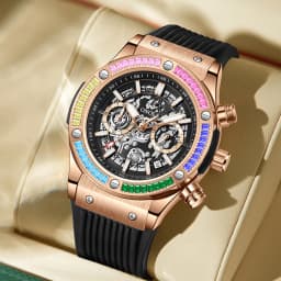 ONOLA Timing Watch Men's Round Bezel Skeleton Dial Waterproof Sports Quartz Watch
