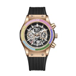 ONOLA Timing Watch Men's Round Bezel Skeleton Dial Waterproof Sports Quartz Watch