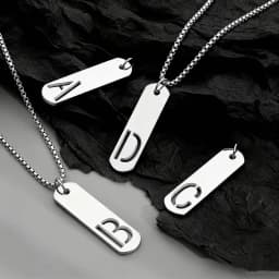 HNSP 26 Letter Rectangle Tags 316L Stainless Steel Initial Pendant Name Necklace For Men Jewelry Gift