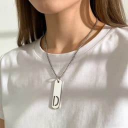 HNSP 26 Letter Rectangle Tags 316L Stainless Steel Initial Pendant Name Necklace For Men Jewelry Gift