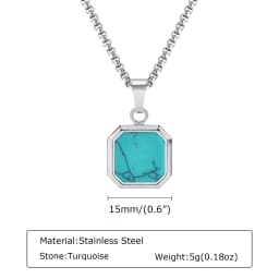 Trendy Pendant Necklaces for Men,Square Natural Stone Stainless Steel Necklaces,Hip Hop Healing Jewelry Gifts for Husband Dad
