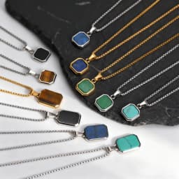 Trendy Pendant Necklaces for Men,Square Natural Stone Stainless Steel Necklaces,Hip Hop Healing Jewelry Gifts for Husband Dad