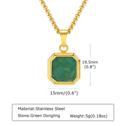 Trendy Pendant Necklaces for Men,Square Natural Stone Stainless Steel Necklaces,Hip Hop Healing Jewelry Gifts for Husband Dad