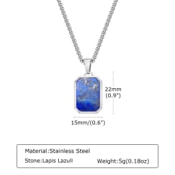 Trendy Pendant Necklaces for Men,Square Natural Stone Stainless Steel Necklaces,Hip Hop Healing Jewelry Gifts for Husband Dad