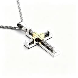 Fongten Stainless Steel Pendant Necklace for Men Multiple Color Cable Cross Twisted Link Chain Male Neck Christian Jewelry