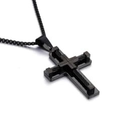 Fongten Stainless Steel Pendant Necklace for Men Multiple Color Cable Cross Twisted Link Chain Male Neck Christian Jewelry