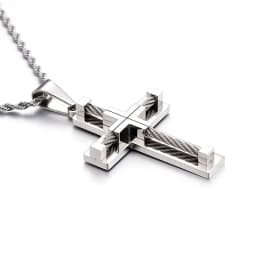 Fongten Stainless Steel Pendant Necklace for Men Multiple Color Cable Cross Twisted Link Chain Male Neck Christian Jewelry
