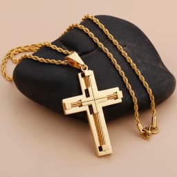 Fongten Stainless Steel Pendant Necklace for Men Multiple Color Cable Cross Twisted Link Chain Male Neck Christian Jewelry
