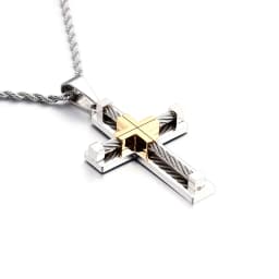 Fongten Stainless Steel Pendant Necklace for Men Multiple Color Cable Cross Twisted Link Chain Male Neck Christian Jewelry