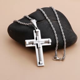 Fongten Stainless Steel Pendant Necklace for Men Multiple Color Cable Cross Twisted Link Chain Male Neck Christian Jewelry
